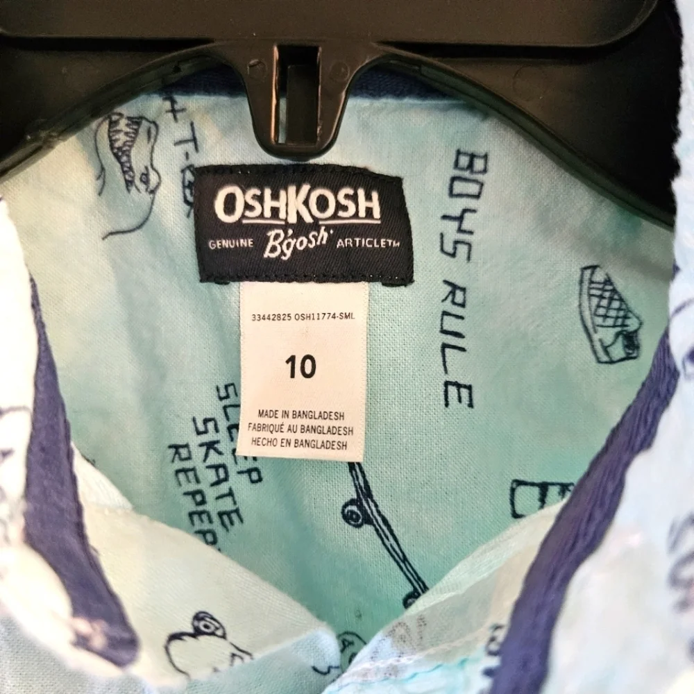 Osh Kosh Boys Skater Themed Button Down Shirt Size 10